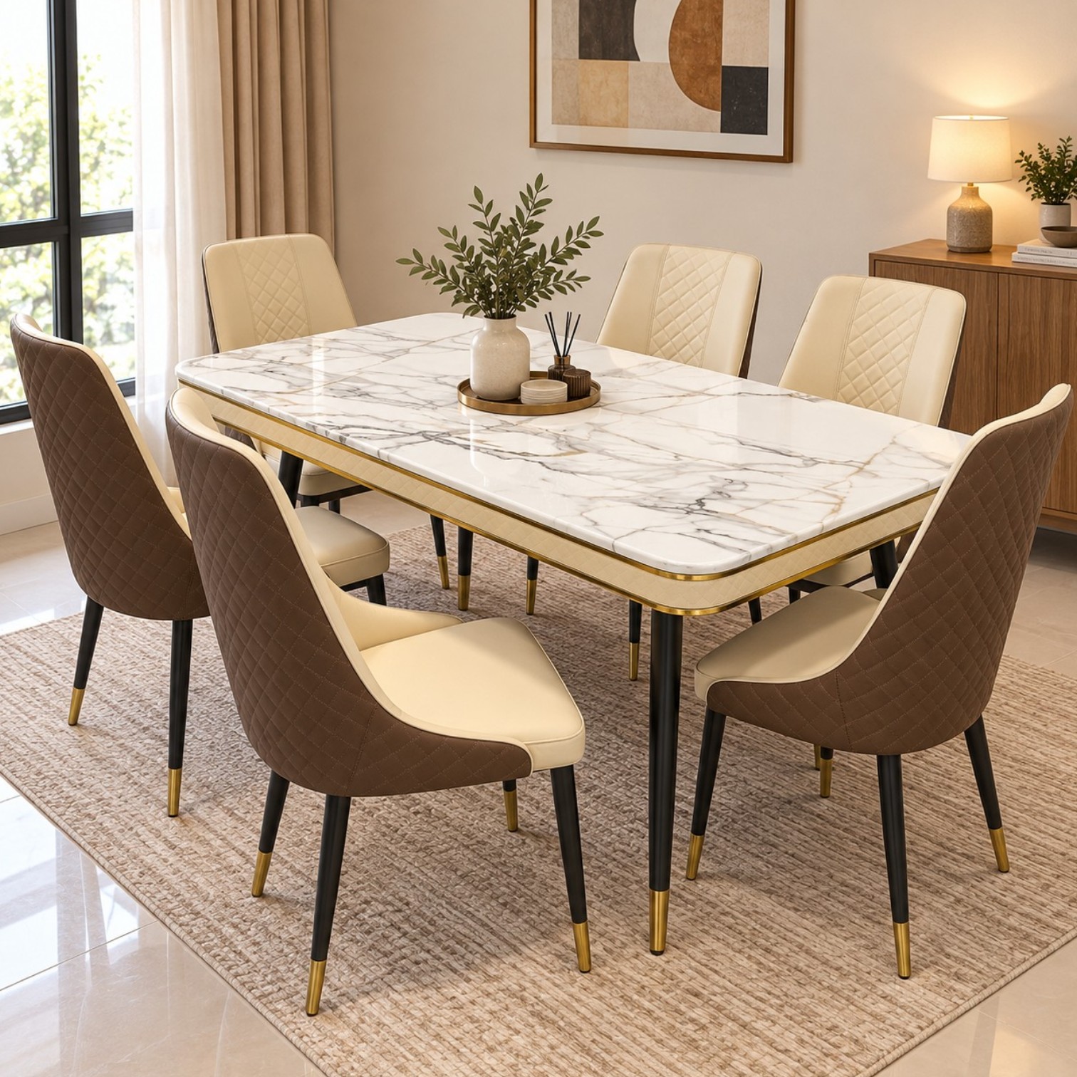 Cairo 6 Seater Marble Dining Set