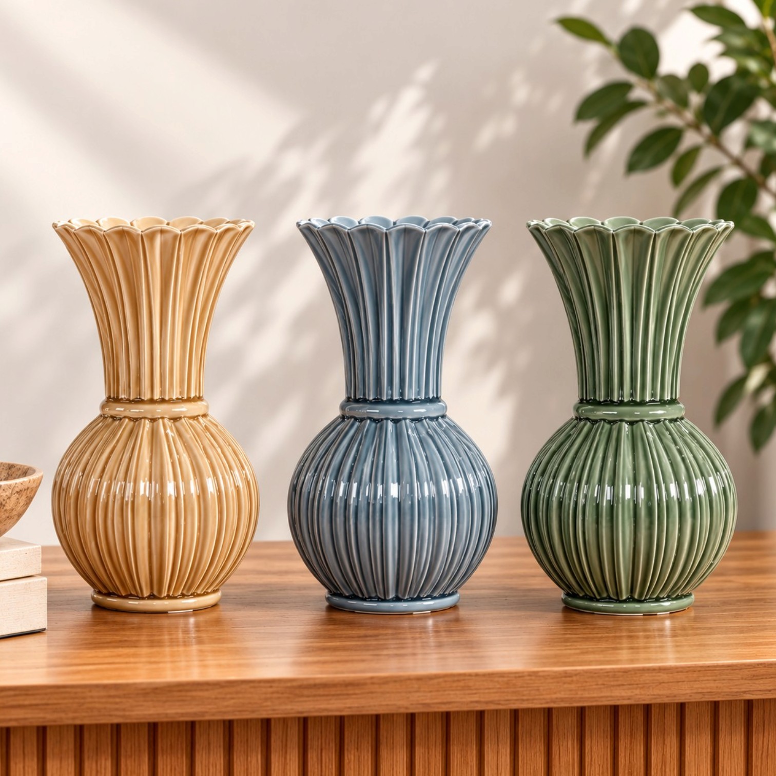 Fluted Ceramic Vase