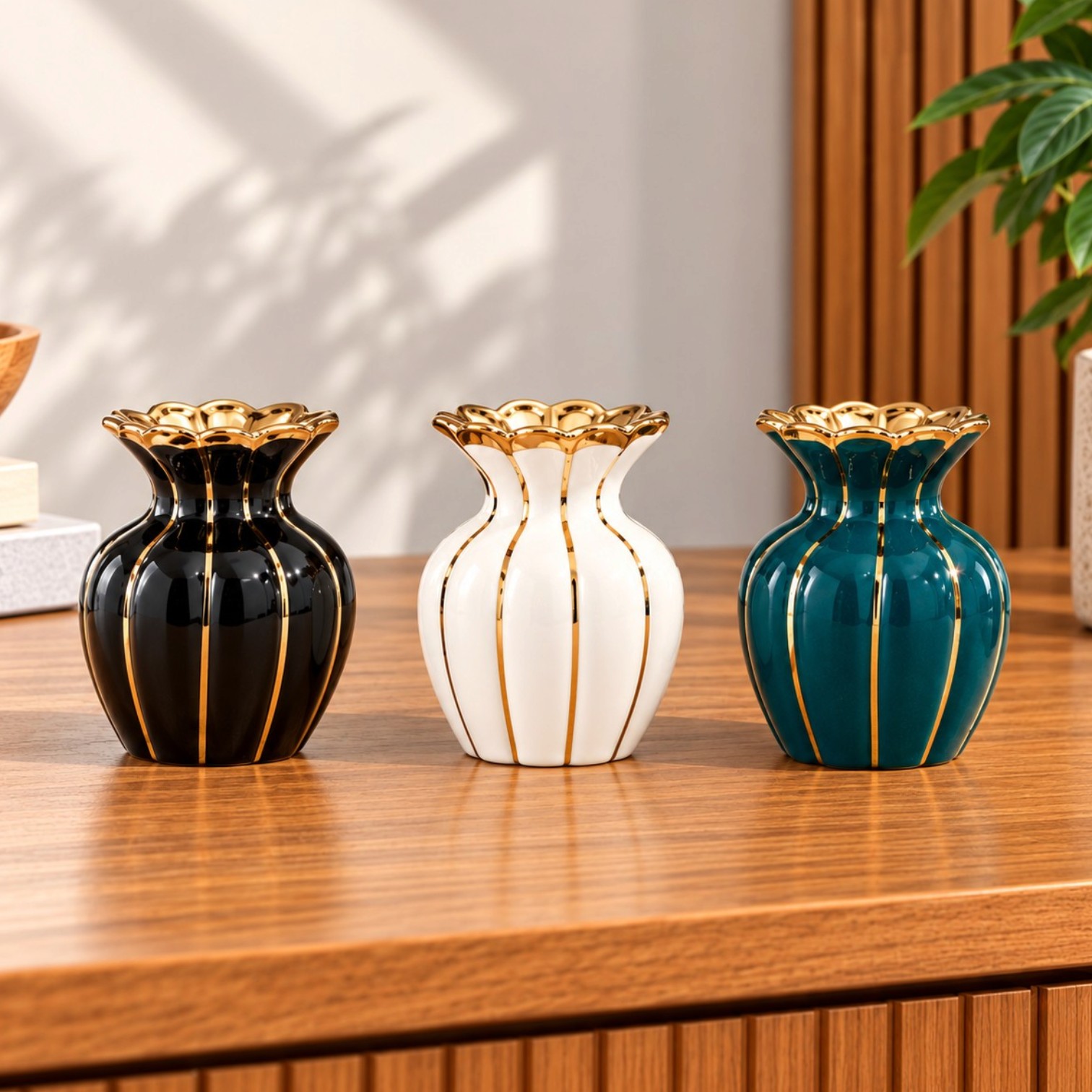 Gold Accent Floral Ceramic Vase