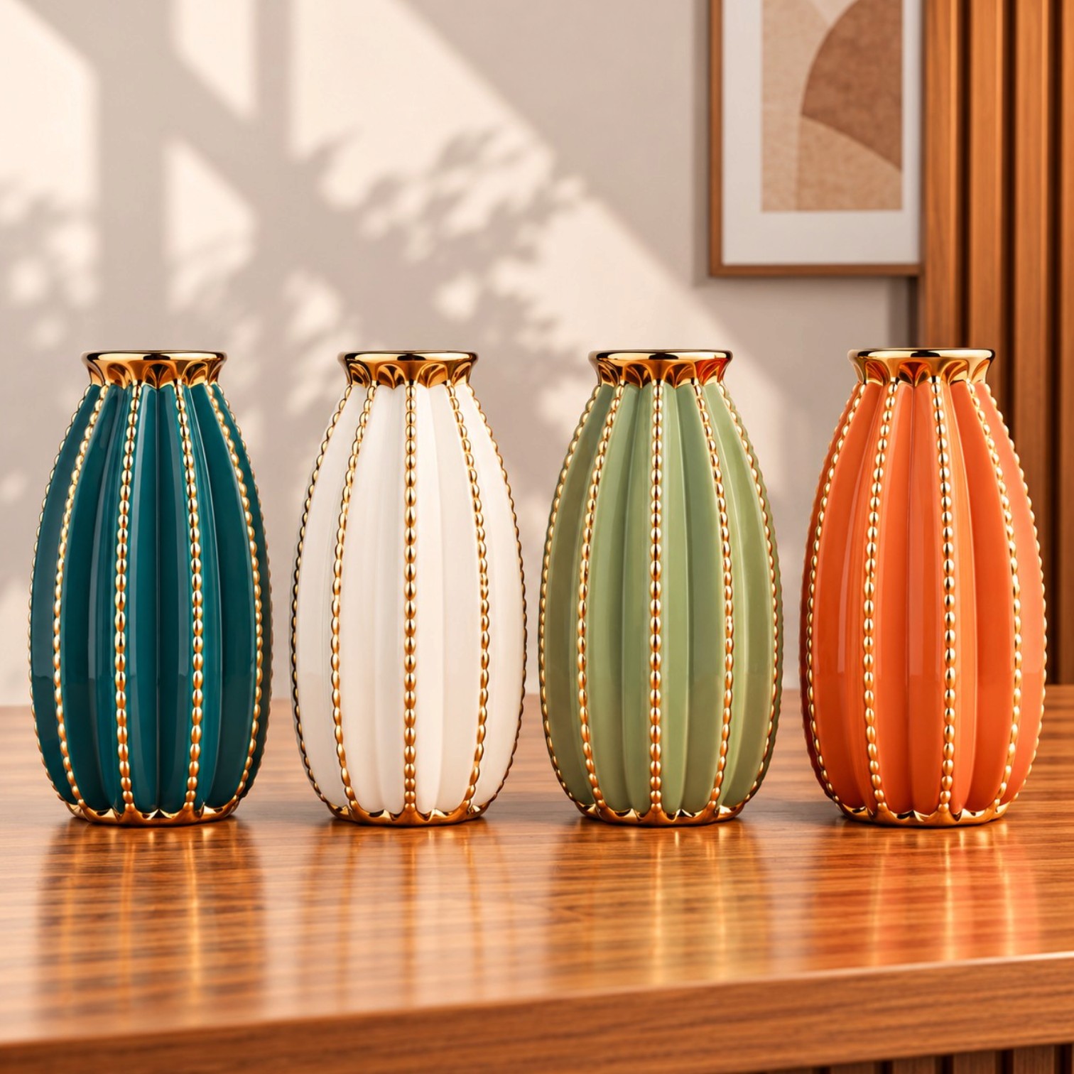 Large Gold Accent Ceramic Vase