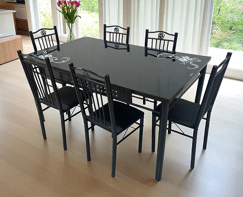 Mira Floral Glass Dining Set- 4 seater