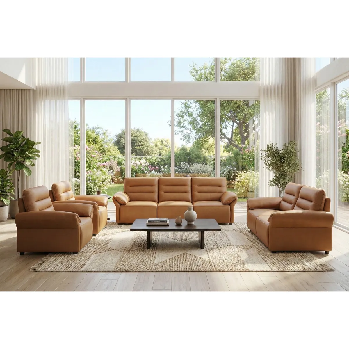 NOVA CREAM LEATHER SOFA SET 7 SEATER