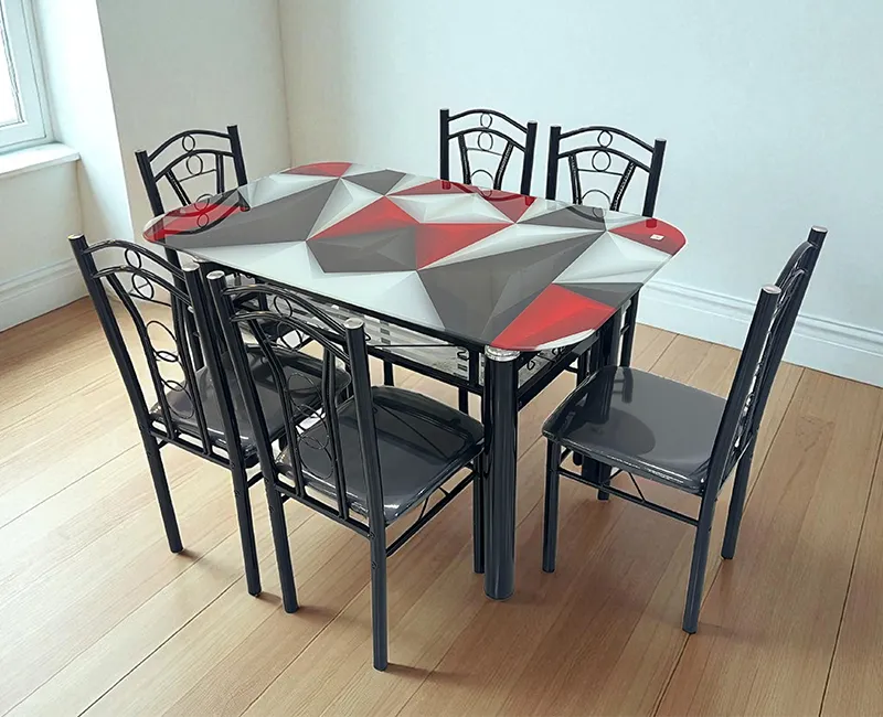 Patterned Glass 6-Seater Rectangular Dining Set