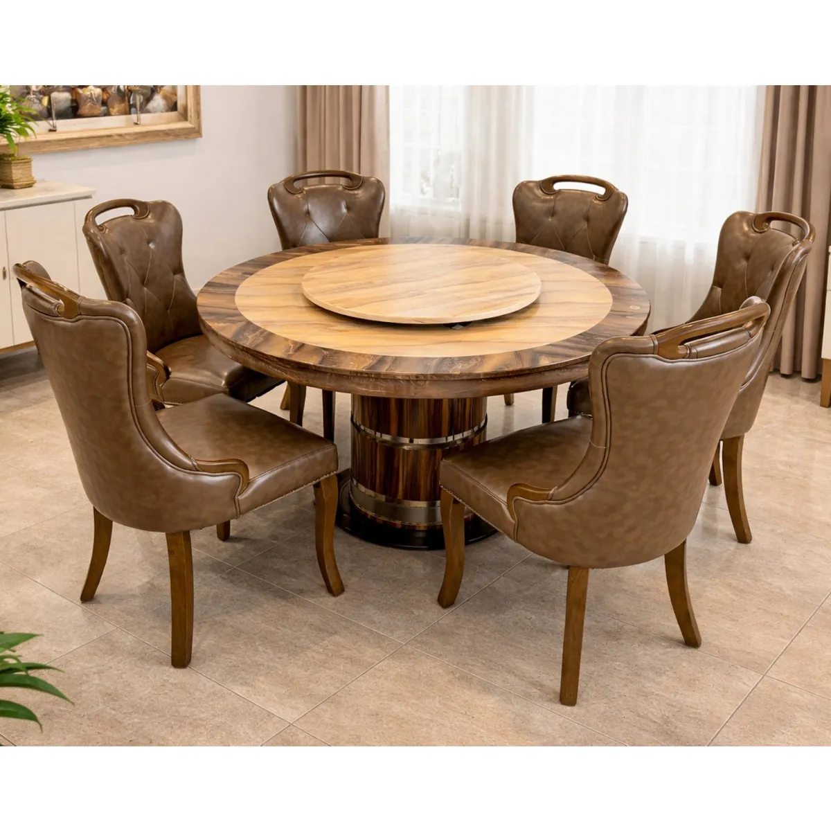 Regent Marble Round Dining Set – 6 Seater